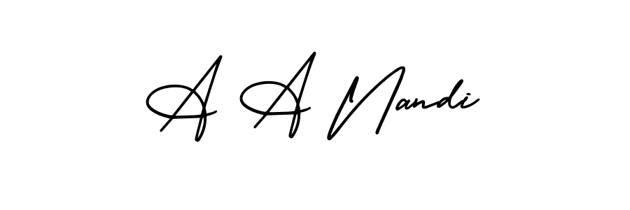 How to make A A Nandi name signature. Use AmerikaSignatureDemo-Regular style for creating short signs online. This is the latest handwritten sign. A A Nandi signature style 3 images and pictures png