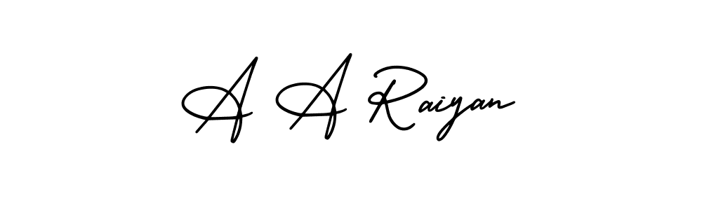 The best way (AmerikaSignatureDemo-Regular) to make a short signature is to pick only two or three words in your name. The name A A Raiyan include a total of six letters. For converting this name. A A Raiyan signature style 3 images and pictures png