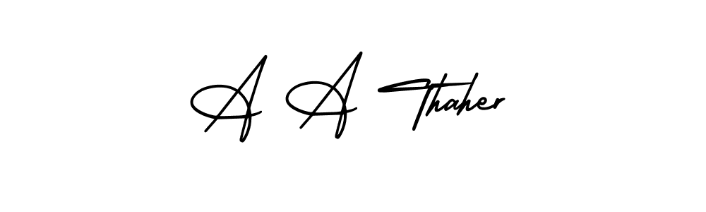 How to make A A Thaher name signature. Use AmerikaSignatureDemo-Regular style for creating short signs online. This is the latest handwritten sign. A A Thaher signature style 3 images and pictures png