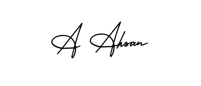 The best way (AmerikaSignatureDemo-Regular) to make a short signature is to pick only two or three words in your name. The name A Ahsan include a total of six letters. For converting this name. A Ahsan signature style 3 images and pictures png