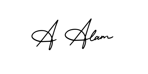 How to make A Alam name signature. Use AmerikaSignatureDemo-Regular style for creating short signs online. This is the latest handwritten sign. A Alam signature style 3 images and pictures png