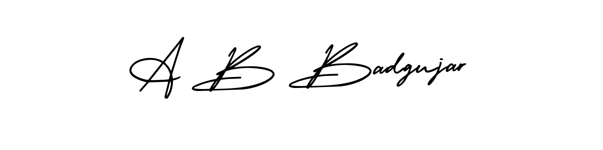 How to make A B Badgujar name signature. Use AmerikaSignatureDemo-Regular style for creating short signs online. This is the latest handwritten sign. A B Badgujar signature style 3 images and pictures png