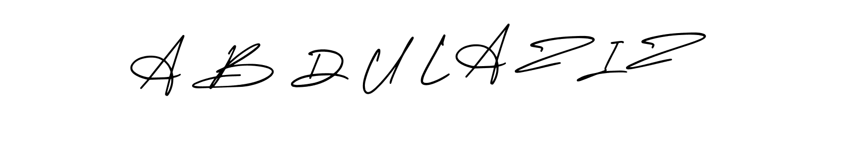 This is the best signature style for the A B D U L A Z I Z name. Also you like these signature font (AmerikaSignatureDemo-Regular). Mix name signature. A B D U L A Z I Z signature style 3 images and pictures png