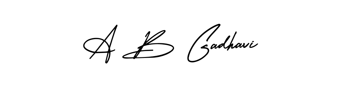 How to make A B Gadhavi name signature. Use AmerikaSignatureDemo-Regular style for creating short signs online. This is the latest handwritten sign. A B Gadhavi signature style 3 images and pictures png