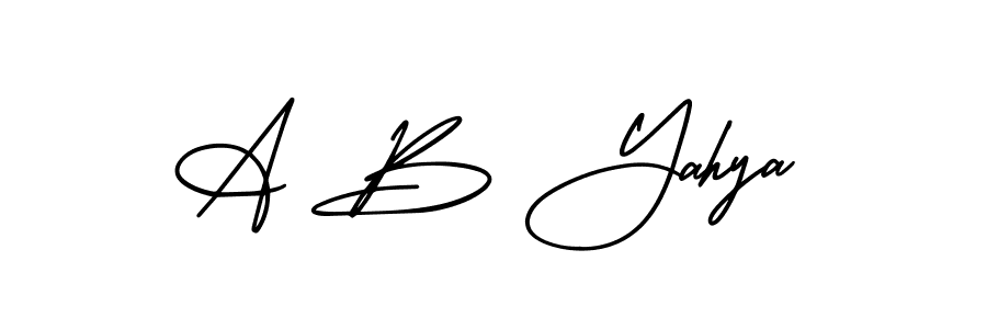 The best way (AmerikaSignatureDemo-Regular) to make a short signature is to pick only two or three words in your name. The name A B Yahya include a total of six letters. For converting this name. A B Yahya signature style 3 images and pictures png