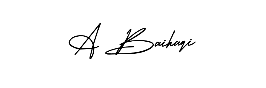 Design your own signature with our free online signature maker. With this signature software, you can create a handwritten (AmerikaSignatureDemo-Regular) signature for name A Baihaqi. A Baihaqi signature style 3 images and pictures png