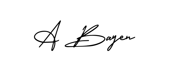 The best way (AmerikaSignatureDemo-Regular) to make a short signature is to pick only two or three words in your name. The name A Bayen include a total of six letters. For converting this name. A Bayen signature style 3 images and pictures png