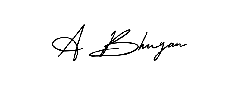 The best way (AmerikaSignatureDemo-Regular) to make a short signature is to pick only two or three words in your name. The name A Bhuyan include a total of six letters. For converting this name. A Bhuyan signature style 3 images and pictures png
