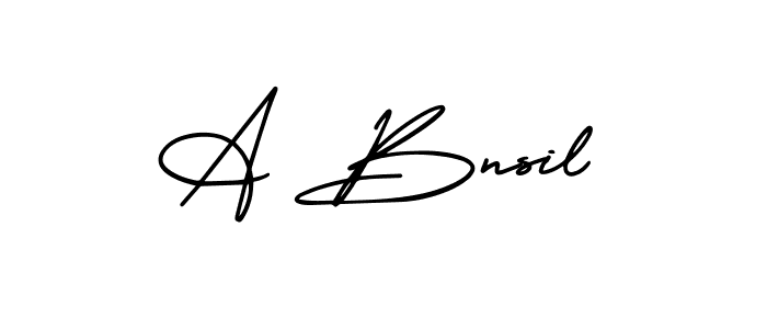 The best way (AmerikaSignatureDemo-Regular) to make a short signature is to pick only two or three words in your name. The name A Bnsil include a total of six letters. For converting this name. A Bnsil signature style 3 images and pictures png