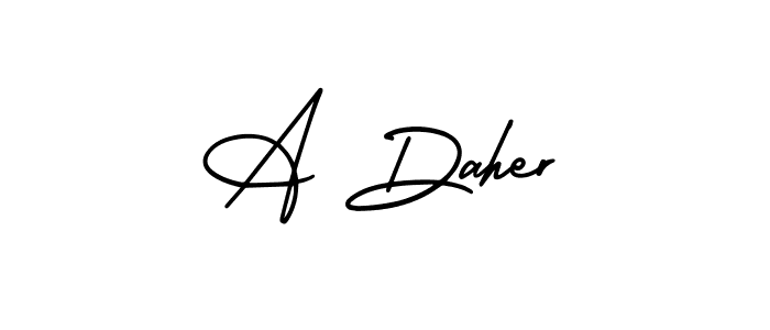 You should practise on your own different ways (AmerikaSignatureDemo-Regular) to write your name (A Daher) in signature. don't let someone else do it for you. A Daher signature style 3 images and pictures png