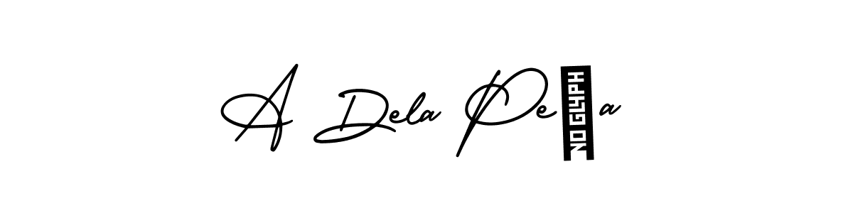 You should practise on your own different ways (AmerikaSignatureDemo-Regular) to write your name (A Dela Peña) in signature. don't let someone else do it for you. A Dela Peña signature style 3 images and pictures png