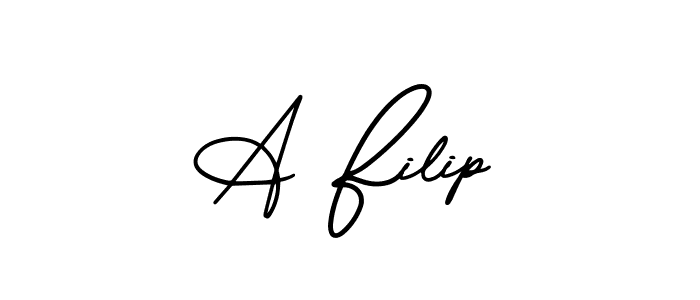 The best way (AmerikaSignatureDemo-Regular) to make a short signature is to pick only two or three words in your name. The name A Filip include a total of six letters. For converting this name. A Filip signature style 3 images and pictures png