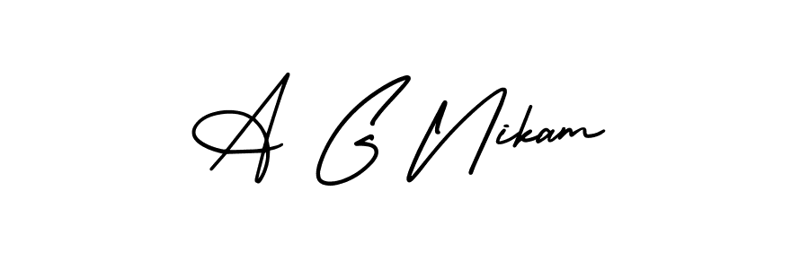 This is the best signature style for the A G Nikam name. Also you like these signature font (AmerikaSignatureDemo-Regular). Mix name signature. A G Nikam signature style 3 images and pictures png