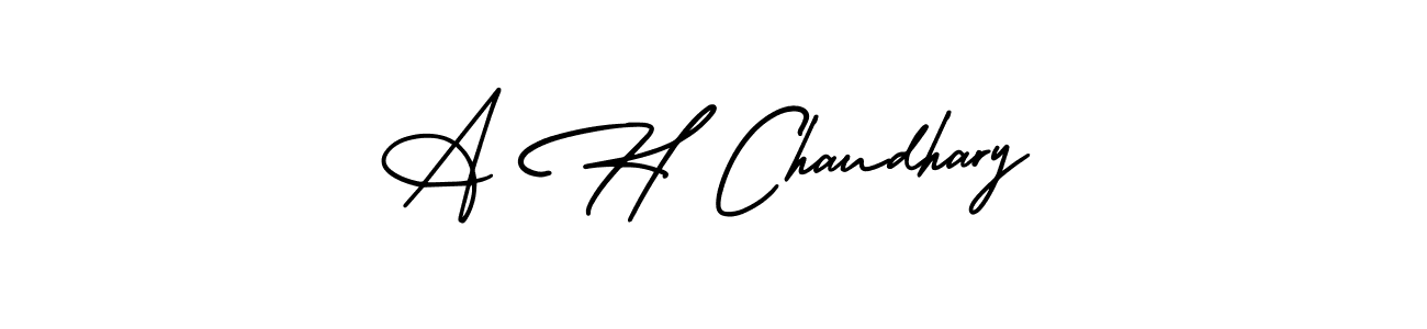 How to make A H Chaudhary name signature. Use AmerikaSignatureDemo-Regular style for creating short signs online. This is the latest handwritten sign. A H Chaudhary signature style 3 images and pictures png