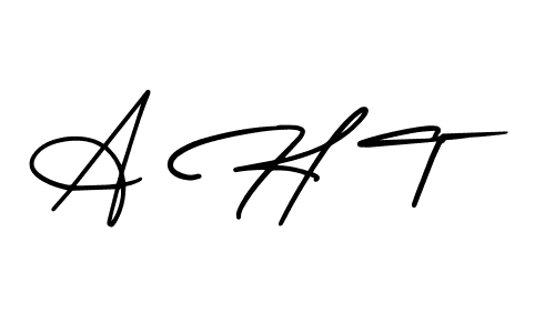 How to make A H T name signature. Use AmerikaSignatureDemo-Regular style for creating short signs online. This is the latest handwritten sign. A H T signature style 3 images and pictures png