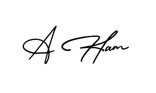 Make a beautiful signature design for name A Ham. With this signature (AmerikaSignatureDemo-Regular) style, you can create a handwritten signature for free. A Ham signature style 3 images and pictures png