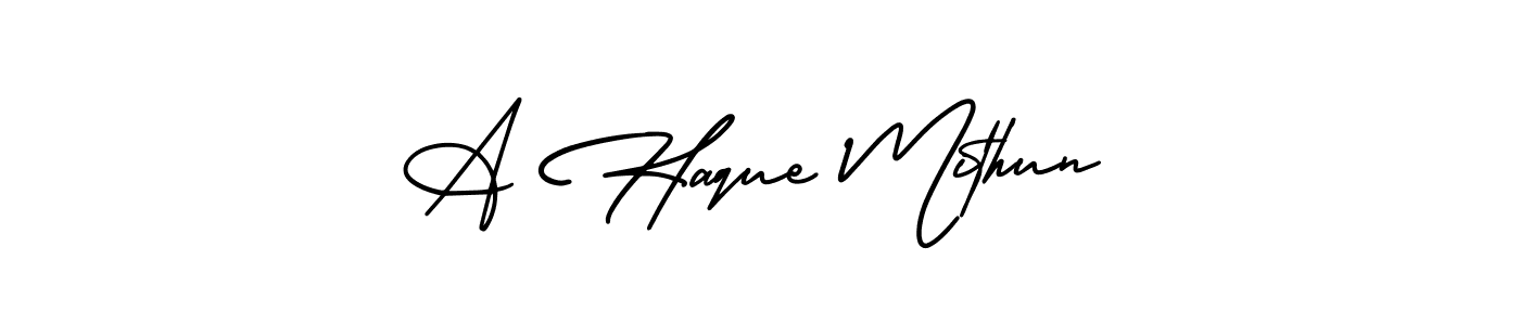 You should practise on your own different ways (AmerikaSignatureDemo-Regular) to write your name (A Haque Mithun) in signature. don't let someone else do it for you. A Haque Mithun signature style 3 images and pictures png