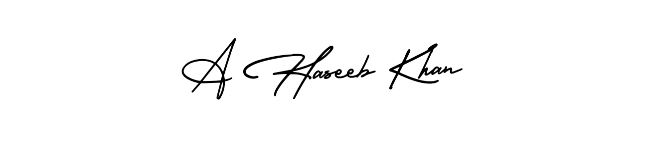 Also You can easily find your signature by using the search form. We will create A Haseeb Khan name handwritten signature images for you free of cost using AmerikaSignatureDemo-Regular sign style. A Haseeb Khan signature style 3 images and pictures png