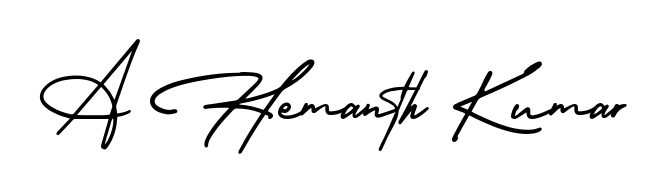 A dynamic signature style for A Hemanth Kumar using AmerikaSignatureDemo-Regular script. Designed to look authentic, handwritten, and professional. A Hemanth Kumar signature style 3 images and pictures png
