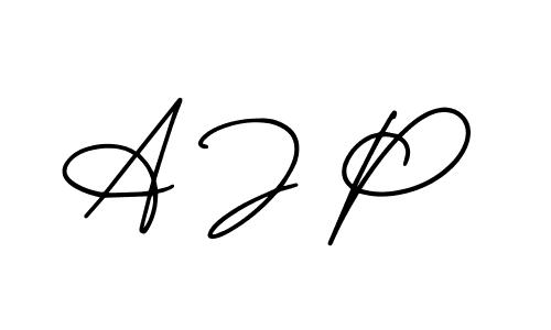 Use a signature maker to create a handwritten signature online. With this signature software, you can design (AmerikaSignatureDemo-Regular) your own signature for name A J P. A J P signature style 3 images and pictures png