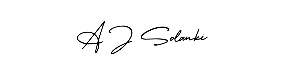 How to make A J Solanki name signature. Use AmerikaSignatureDemo-Regular style for creating short signs online. This is the latest handwritten sign. A J Solanki signature style 3 images and pictures png