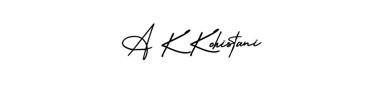 The best way (AmerikaSignatureDemo-Regular) to make a short signature is to pick only two or three words in your name. The name A K Kohistani include a total of six letters. For converting this name. A K Kohistani signature style 3 images and pictures png