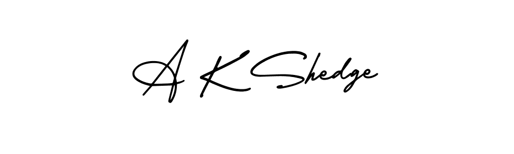 How to make A K Shedge name signature. Use AmerikaSignatureDemo-Regular style for creating short signs online. This is the latest handwritten sign. A K Shedge signature style 3 images and pictures png