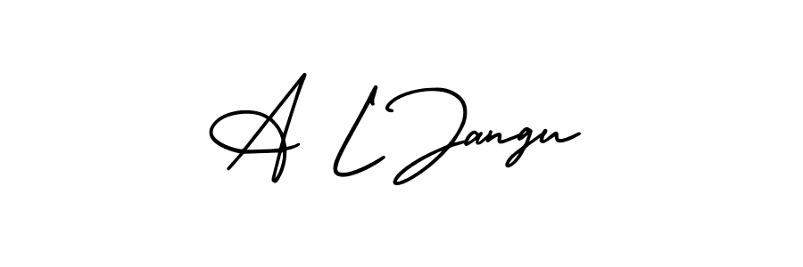 How to make A L Jangu name signature. Use AmerikaSignatureDemo-Regular style for creating short signs online. This is the latest handwritten sign. A L Jangu signature style 3 images and pictures png