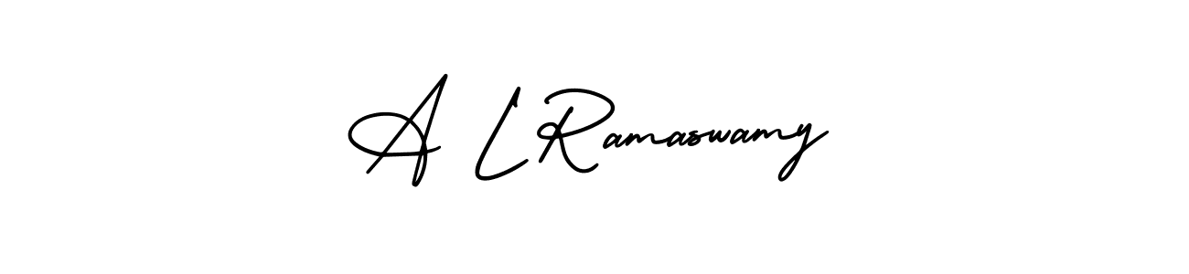 The best way (AmerikaSignatureDemo-Regular) to make a short signature is to pick only two or three words in your name. The name A L Ramaswamy include a total of six letters. For converting this name. A L Ramaswamy signature style 3 images and pictures png