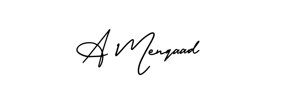 This is the best signature style for the A Menqaad name. Also you like these signature font (AmerikaSignatureDemo-Regular). Mix name signature. A Menqaad signature style 3 images and pictures png