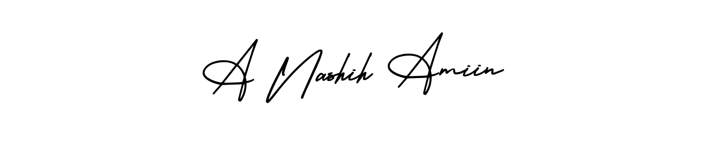 The best way (AmerikaSignatureDemo-Regular) to make a short signature is to pick only two or three words in your name. The name A Nashih Amiin include a total of six letters. For converting this name. A Nashih Amiin signature style 3 images and pictures png