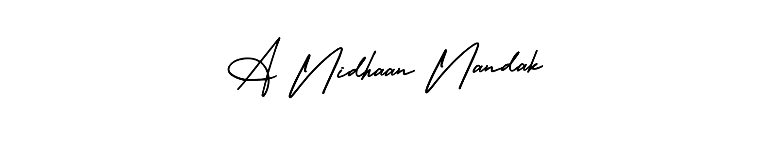 This is the best signature style for the A Nidhaan Nandak name. Also you like these signature font (AmerikaSignatureDemo-Regular). Mix name signature. A Nidhaan Nandak signature style 3 images and pictures png