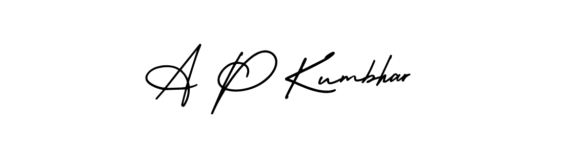 This is the best signature style for the A P Kumbhar name. Also you like these signature font (AmerikaSignatureDemo-Regular). Mix name signature. A P Kumbhar signature style 3 images and pictures png