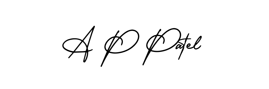 You should practise on your own different ways (AmerikaSignatureDemo-Regular) to write your name (A P Patel) in signature. don't let someone else do it for you. A P Patel signature style 3 images and pictures png