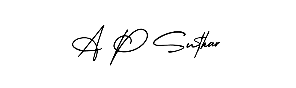 How to make A P Suthar name signature. Use AmerikaSignatureDemo-Regular style for creating short signs online. This is the latest handwritten sign. A P Suthar signature style 3 images and pictures png
