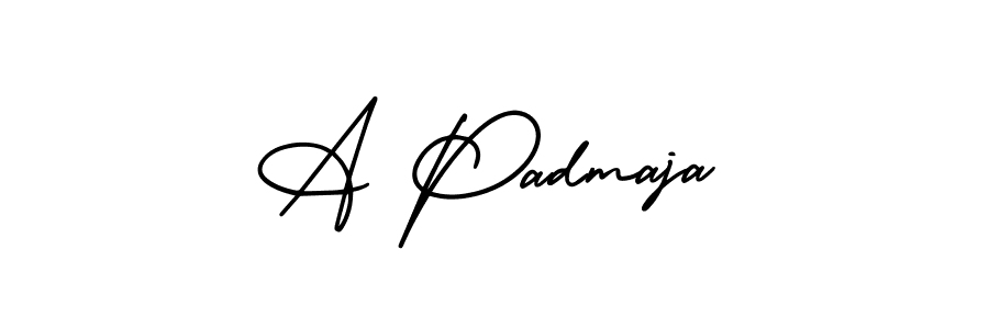 This is the best signature style for the A Padmaja name. Also you like these signature font (AmerikaSignatureDemo-Regular). Mix name signature. A Padmaja signature style 3 images and pictures png