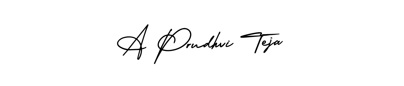 This is the best signature style for the A Prudhvi Teja name. Also you like these signature font (AmerikaSignatureDemo-Regular). Mix name signature. A Prudhvi Teja signature style 3 images and pictures png