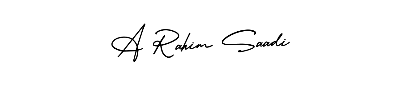 if you are searching for the best signature style for your name A Rahim Saadi. so please give up your signature search. here we have designed multiple signature styles  using AmerikaSignatureDemo-Regular. A Rahim Saadi signature style 3 images and pictures png