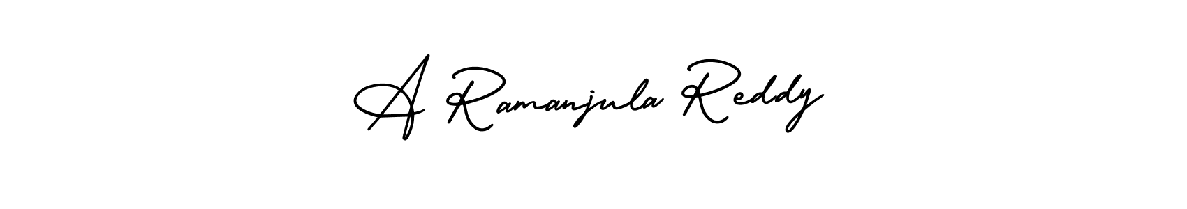 The best way (AmerikaSignatureDemo-Regular) to make a short signature is to pick only two or three words in your name. The name A Ramanjula Reddy include a total of six letters. For converting this name. A Ramanjula Reddy signature style 3 images and pictures png