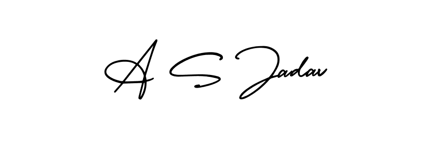 This is the best signature style for the A S Jadav name. Also you like these signature font (AmerikaSignatureDemo-Regular). Mix name signature. A S Jadav signature style 3 images and pictures png