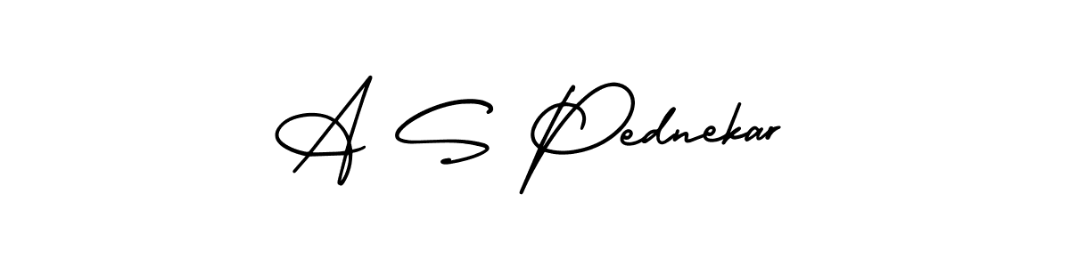 You should practise on your own different ways (AmerikaSignatureDemo-Regular) to write your name (A S Pednekar) in signature. don't let someone else do it for you. A S Pednekar signature style 3 images and pictures png