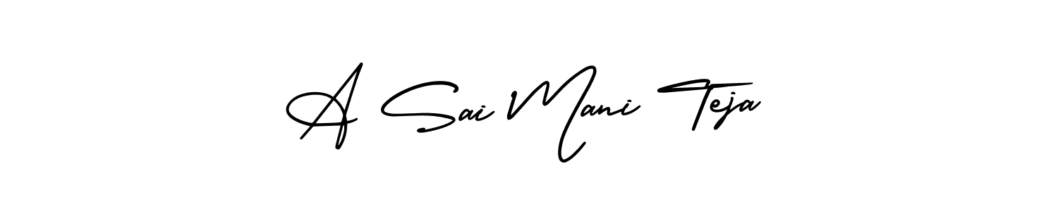 The best way (AmerikaSignatureDemo-Regular) to make a short signature is to pick only two or three words in your name. The name A Sai Mani Teja include a total of six letters. For converting this name. A Sai Mani Teja signature style 3 images and pictures png