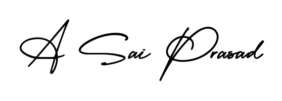 A sleek calligraphic signature for name A Sai Prasad utilizing AmerikaSignatureDemo-Regular styling. Great for adding personal signatures to photos and art. A Sai Prasad signature style 3 images and pictures png