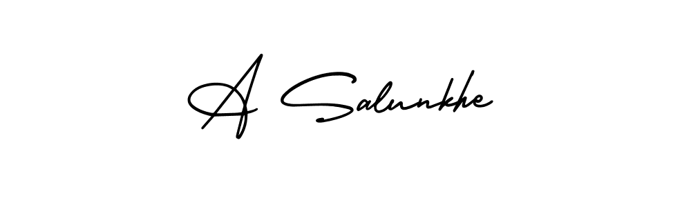 The best way (AmerikaSignatureDemo-Regular) to make a short signature is to pick only two or three words in your name. The name A Salunkhe include a total of six letters. For converting this name. A Salunkhe signature style 3 images and pictures png