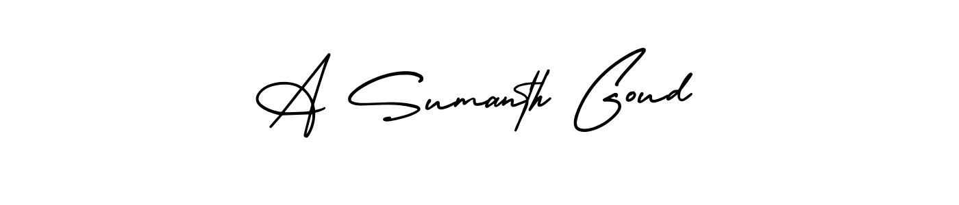 You should practise on your own different ways (AmerikaSignatureDemo-Regular) to write your name (A Sumanth Goud) in signature. don't let someone else do it for you. A Sumanth Goud signature style 3 images and pictures png