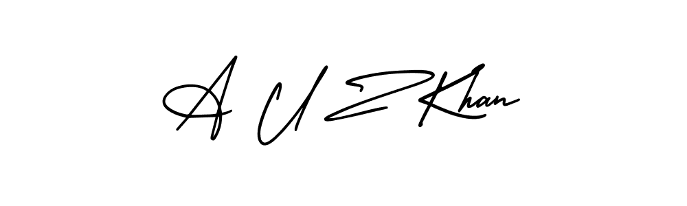 You should practise on your own different ways (AmerikaSignatureDemo-Regular) to write your name (A U Z Khan) in signature. don't let someone else do it for you. A U Z Khan signature style 3 images and pictures png