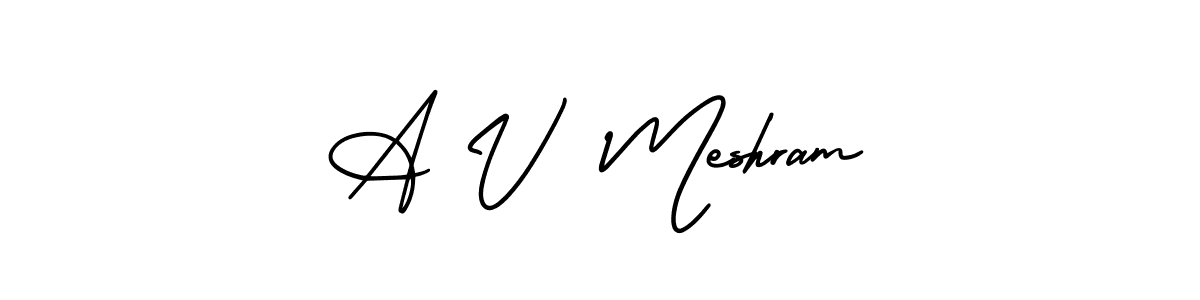 The best way (AmerikaSignatureDemo-Regular) to make a short signature is to pick only two or three words in your name. The name A V  Meshram include a total of six letters. For converting this name. A V  Meshram signature style 3 images and pictures png