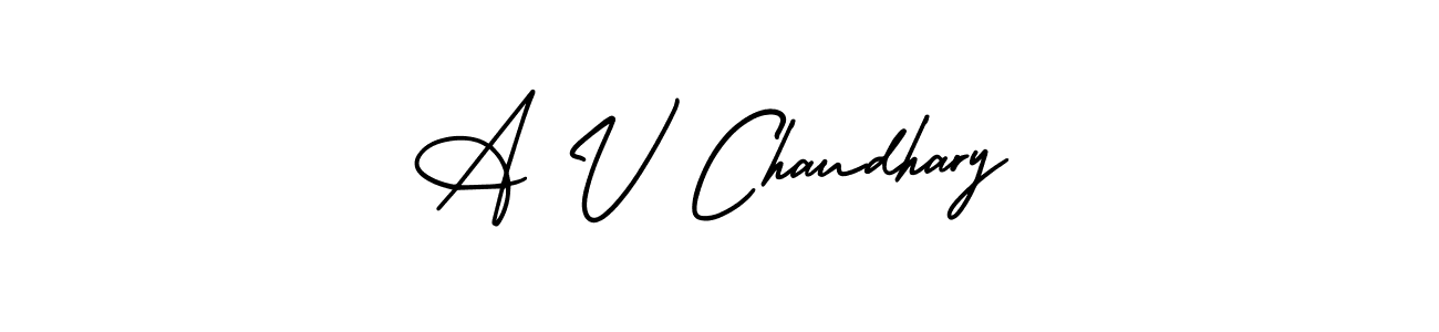 How to make A V Chaudhary name signature. Use AmerikaSignatureDemo-Regular style for creating short signs online. This is the latest handwritten sign. A V Chaudhary signature style 3 images and pictures png