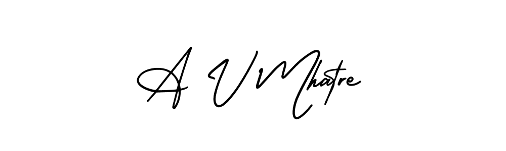 How to make A V Mhatre name signature. Use AmerikaSignatureDemo-Regular style for creating short signs online. This is the latest handwritten sign. A V Mhatre signature style 3 images and pictures png