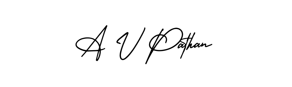 Use a signature maker to create a handwritten signature online. With this signature software, you can design (AmerikaSignatureDemo-Regular) your own signature for name A V Pathan. A V Pathan signature style 3 images and pictures png